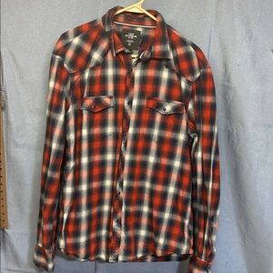H&M Red Black White Plaid Western Button-Down Blouse